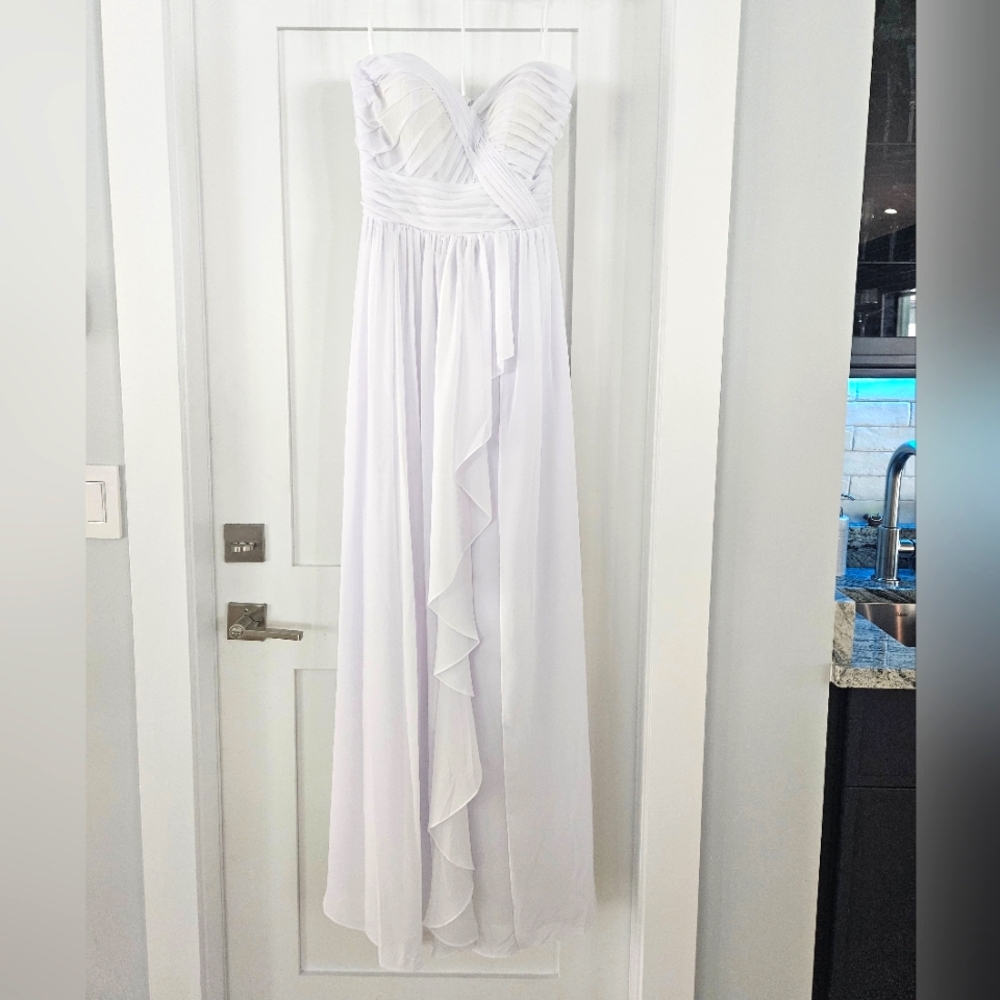 White Chiffon Strapless Maxi Dress - Small